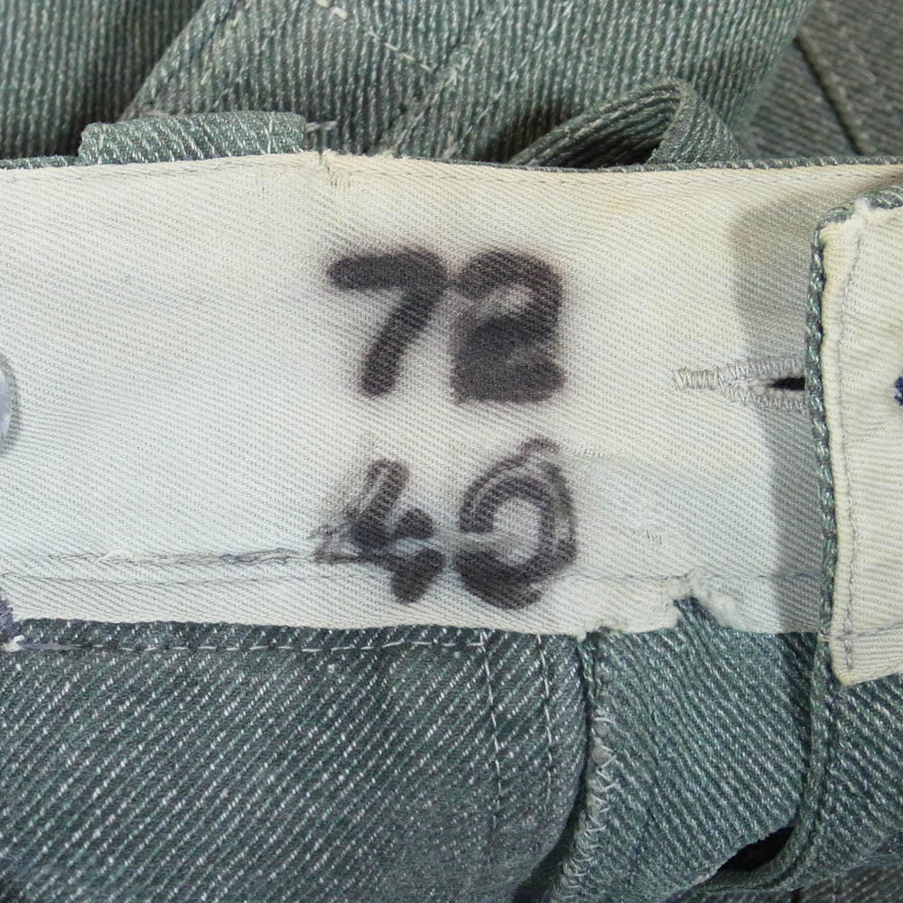 ヴィンテージ ミリタリー 50s Vintage Denim Work Pants 前期型 メタルボタン アルミボタン スイス軍 ヴィンテージ デニム パンツ 緑青系 表記無し【中古】