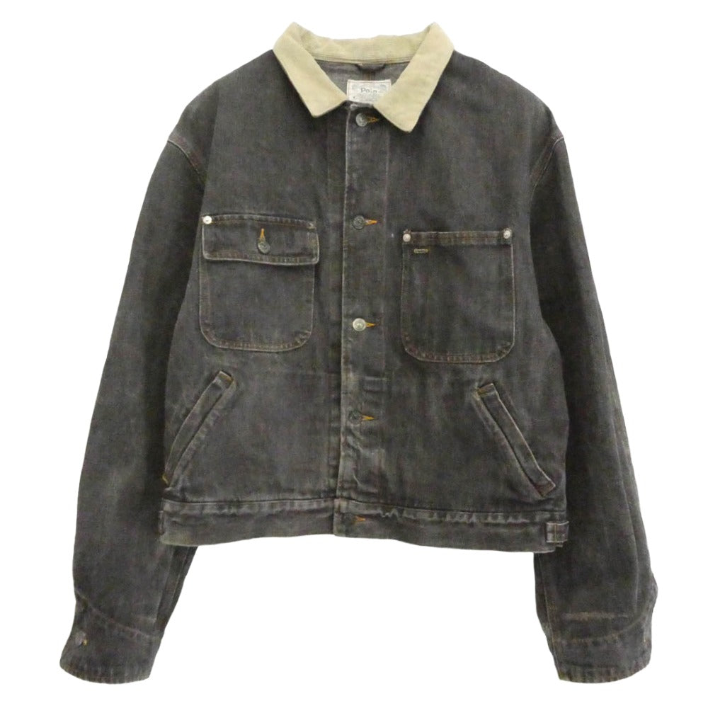 POLO RALPH LAUREN ポロ・ラルフローレン 80s 白タグ USA製 米国製 襟コーデュロイ デニム ジャケット グレー系 M【中古】