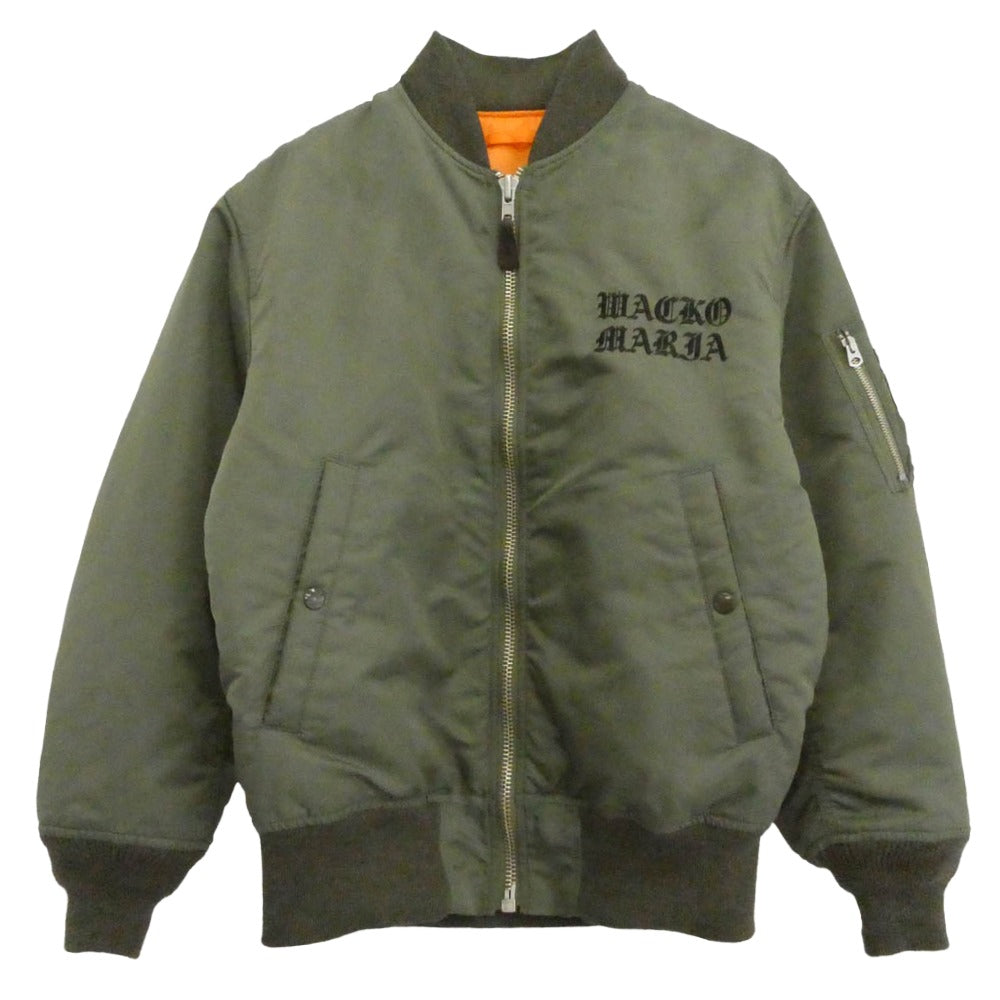 WACKO MARIA ワコマリア 23AW MA-1 FLIGHT JACKET TYPE-3 ロゴ刺繍 フライト ジャケット ボンバー ジップアップ ミリタリー ブルゾン アウター カーキ系 S【中古】
