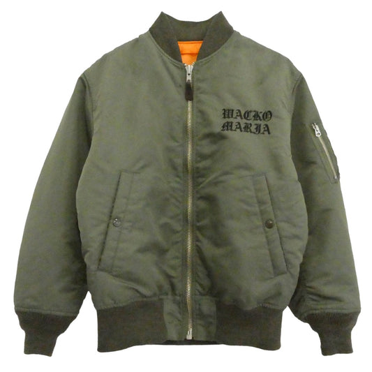 WACKO MARIA ワコマリア 23AW MA-1 FLIGHT JACKET TYPE-3 ロゴ刺繍 フライト ジャケット ボンバー ジップアップ ミリタリー ブルゾン アウター カーキ系 S【中古】