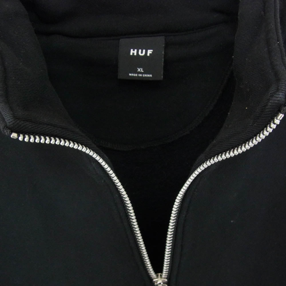 HUF ハフ ハーフジップ 刺繍 ロゴ プルオーバー スウェット ブラック系 L【中古】