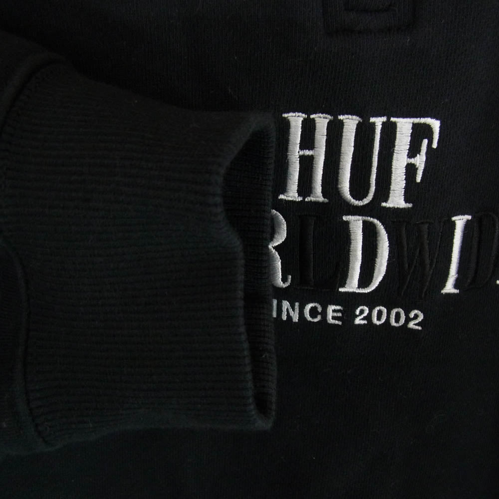 HUF ハフ ハーフジップ 刺繍 ロゴ プルオーバー スウェット ブラック系 L【中古】