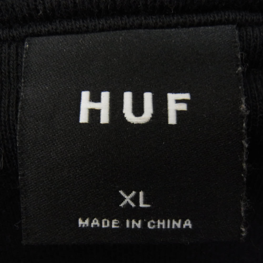 HUF ハフ ハーフジップ 刺繍 ロゴ プルオーバー スウェット ブラック系 L【中古】