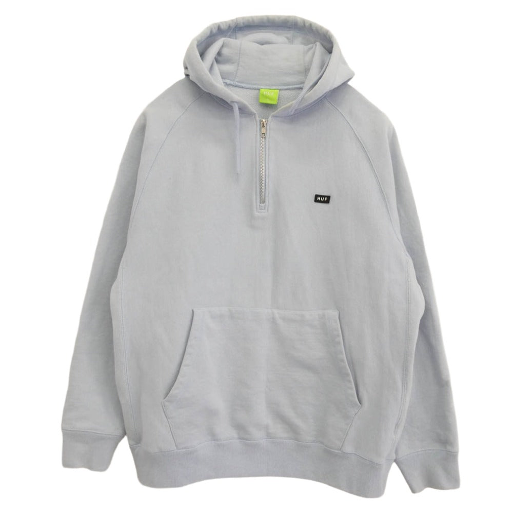 HUF ハフ ハーフジップ ロゴ スウェット パーカー ライトブルー系 XL【中古】