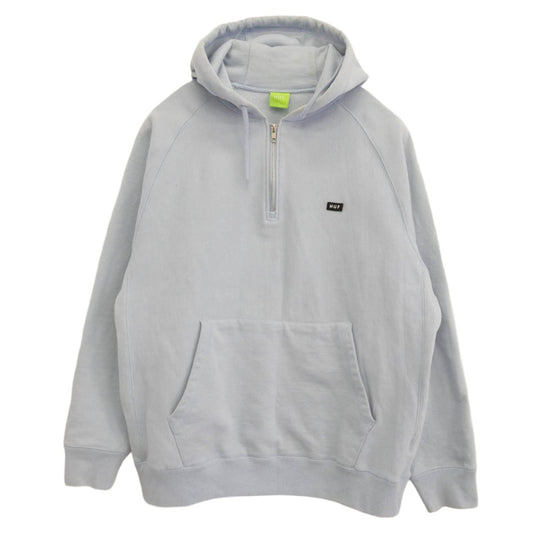 HUF ハフ ハーフジップ ロゴ スウェット パーカー ライトブルー系 XL【中古】