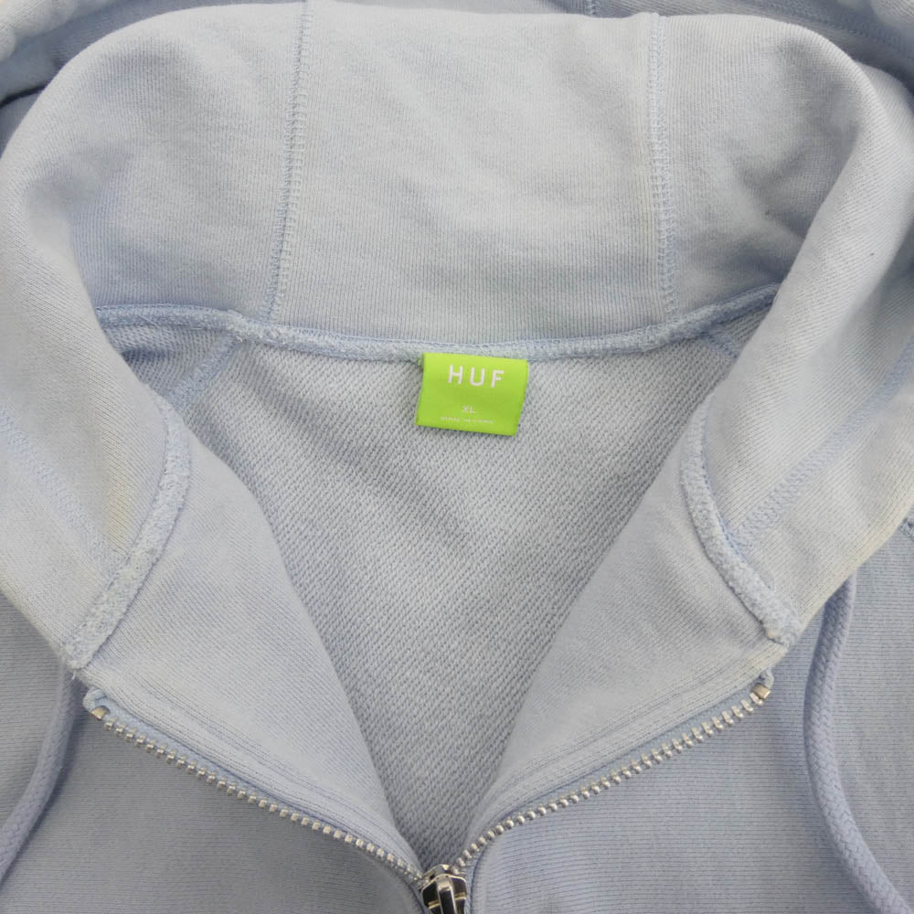 HUF ハフ ハーフジップ ロゴ スウェット パーカー ライトブルー系 XL【中古】