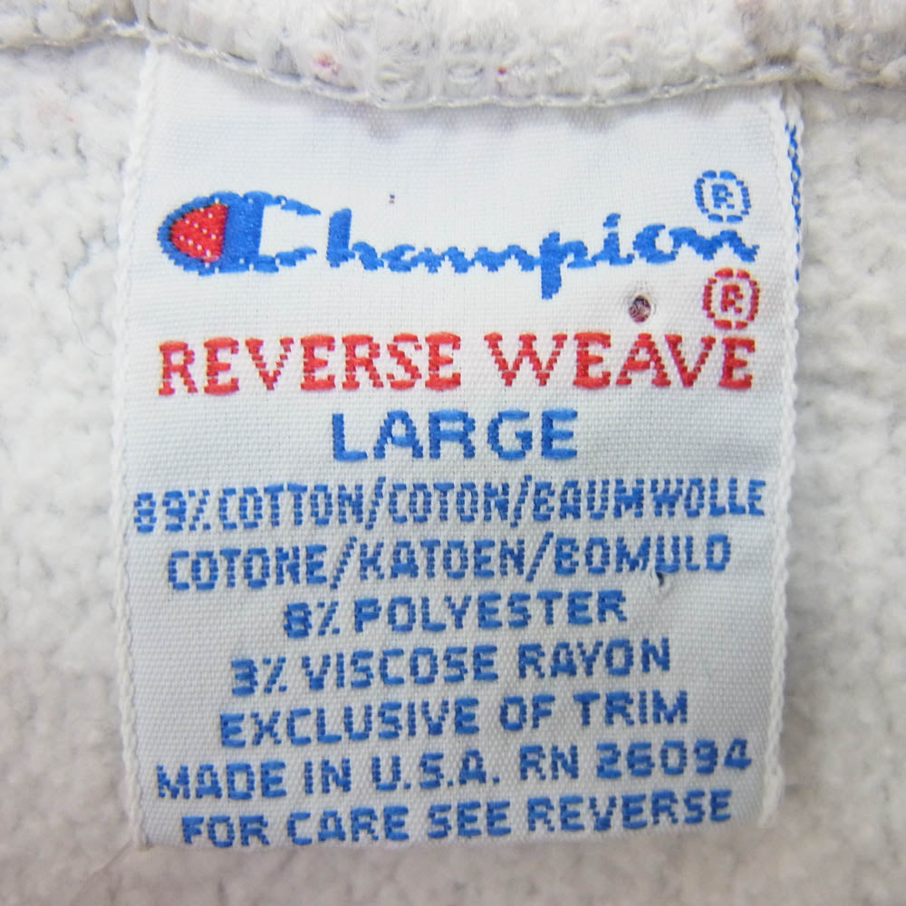 Champion チャンピオン 90s 刺繍タグ REVERSE WEAVE リバースウィーブ 無地 目付 グレー フーディ パーカー グレー系 L【中古】