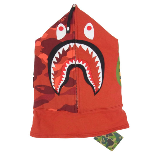 A BATHING APE アベイシングエイプ Shark Face Hooded Face Mask Neck Warmer シャークフェイス フーディ フェイスマスク ネックウォーマー レッド系【美品】【中古】
