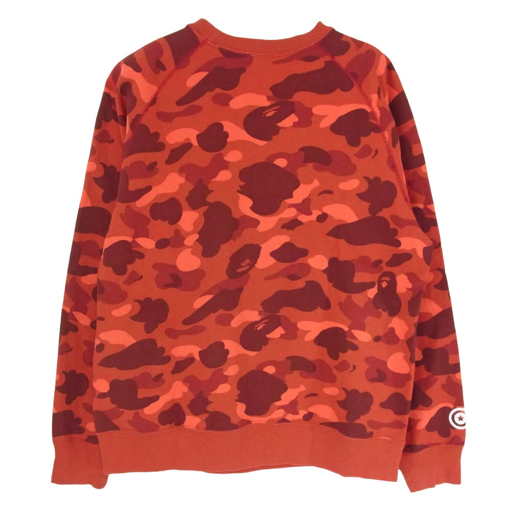 A BATHING APE アベイシングエイプ Color Camo Shark Crew Sweatshirt ZIP カラーカモ シャークプリント カモフラ クルーネック スウェット フロント リアル ジップ ポケット レッド系 XL【美品】【中古】