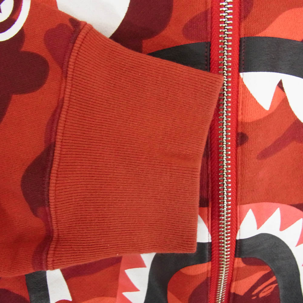 A BATHING APE アベイシングエイプ Color Camo Shark Crew Sweatshirt ZIP カラーカモ シャークプリント カモフラ クルーネック スウェット フロント リアル ジップ ポケット レッド系 XL【美品】【中古】