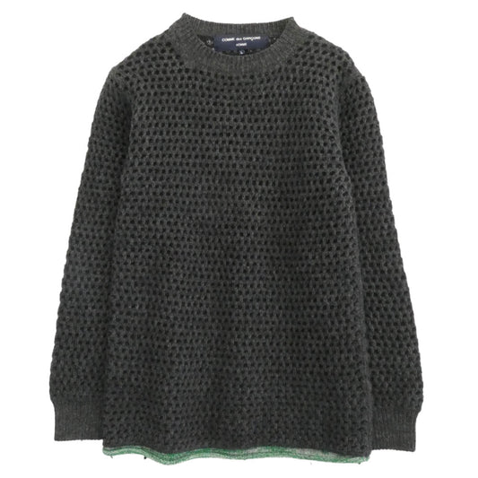 COMME des GARCONS HOMME コムデギャルソンオム 14AW HN-N011 ローゲージ ワッフル クルーネック 長袖 ニット セーター グレー系 L【中古】