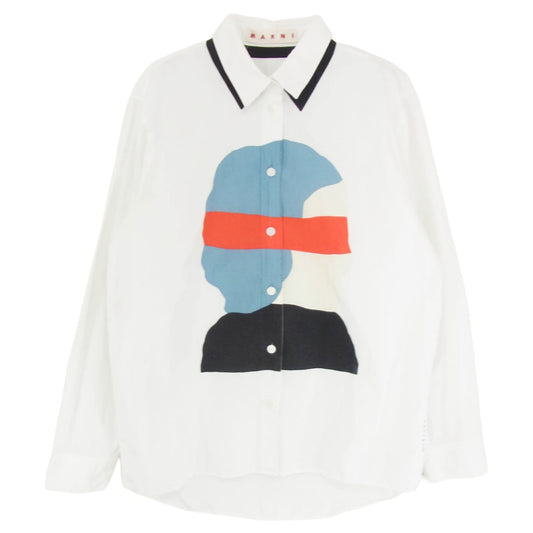 MARNI マルニ フロント グラフィック プリント 長袖 ロングスリーブ シャツ ホワイト系 44【中古】