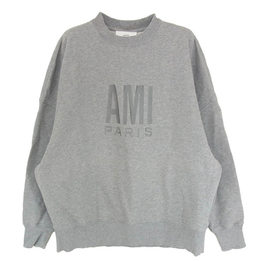 AMI PARIS アミパリス E22USW003.731 ロゴ刺繍 クルーネック スウェット トレーナー グレー系 S【中古】