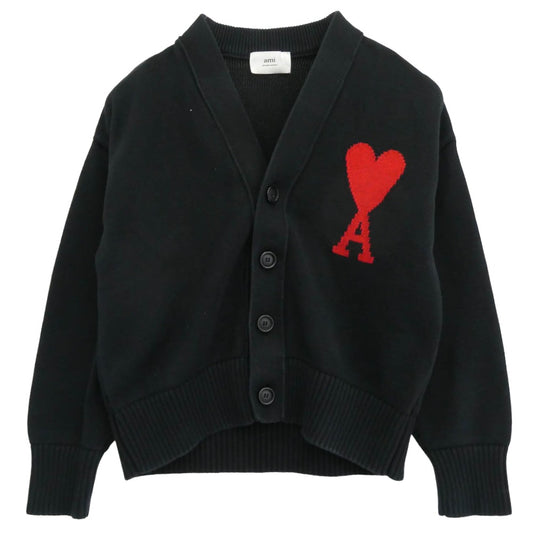 AMI PARIS アミパリス E22UKC003.016 ハートロゴ Vネック カーディガン ネイビー系 M【中古】