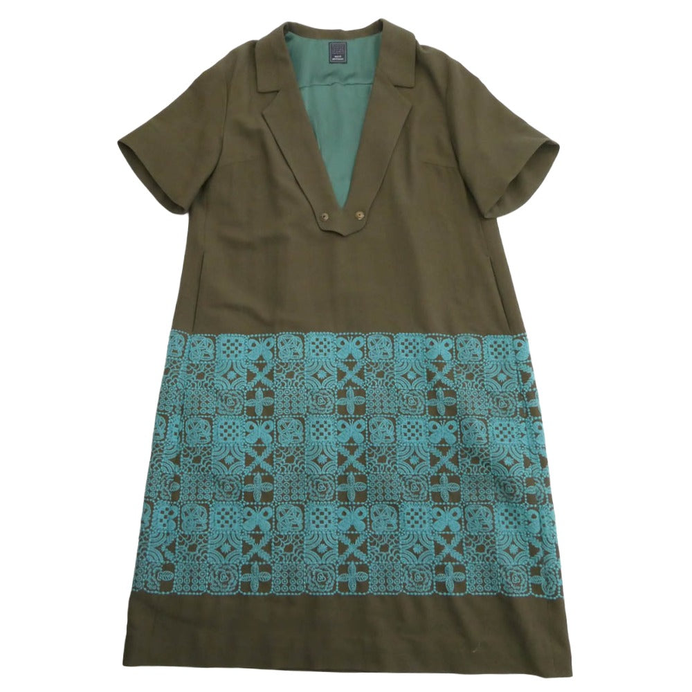mina perhonen ミナペルホネン 22AW aaa3966s forest tile フォレストテイル Vネック ロングドレス ワンピース ブラウン系 38【美品】【中古】