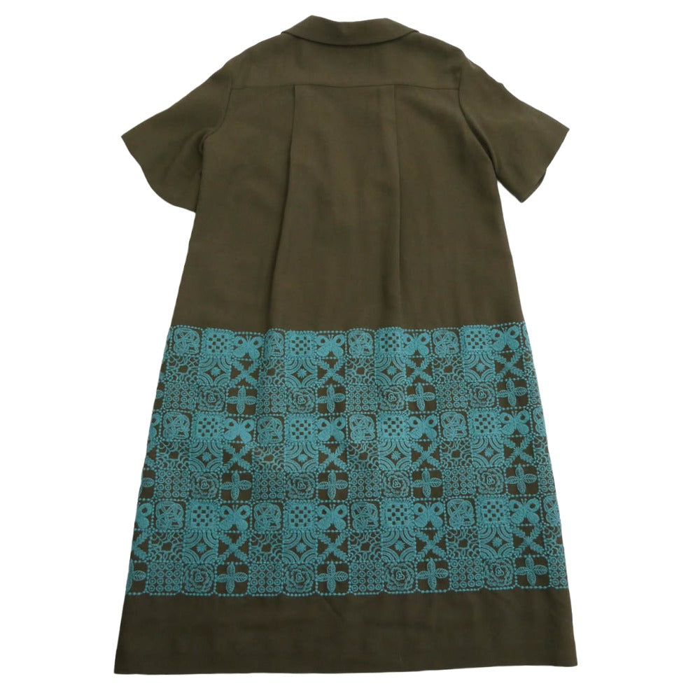 mina perhonen ミナペルホネン 22AW aaa3966s forest tile フォレストテイル Vネック ロングドレス ワンピース ブラウン系 38【美品】【中古】