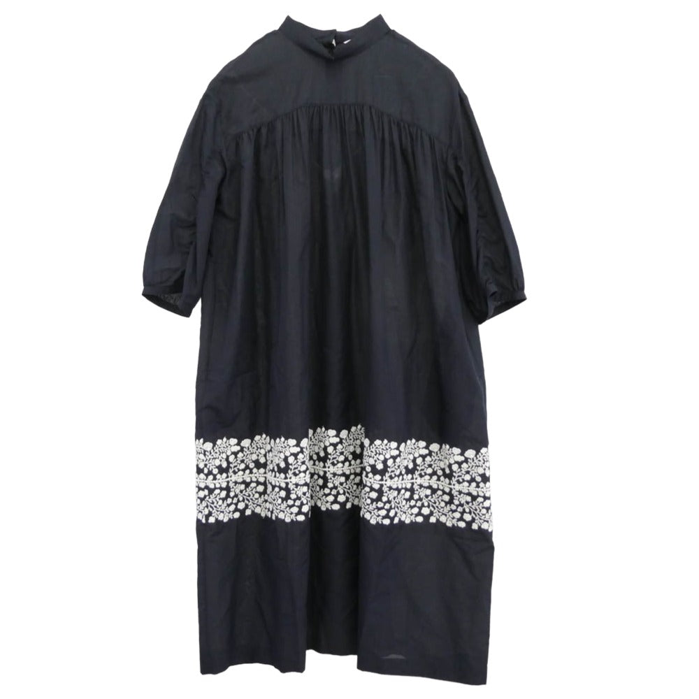 mina perhonen ミナペルホネン 25SS ads3148 floraleaf フローラリーフ ギャザー ワンピース ネイビー系【中古】
