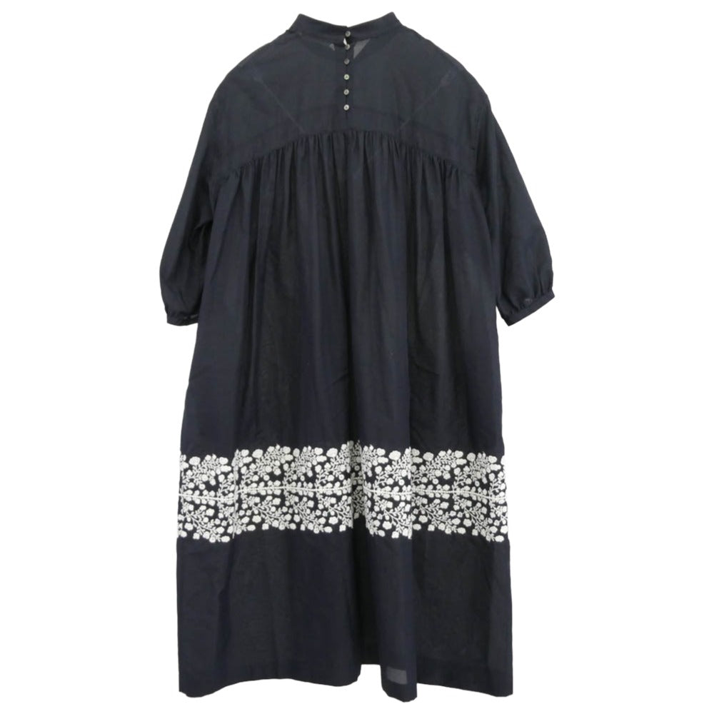 mina perhonen ミナペルホネン 25SS ads3148 floraleaf フローラリーフ ギャザー ワンピース ネイビー系【中古】