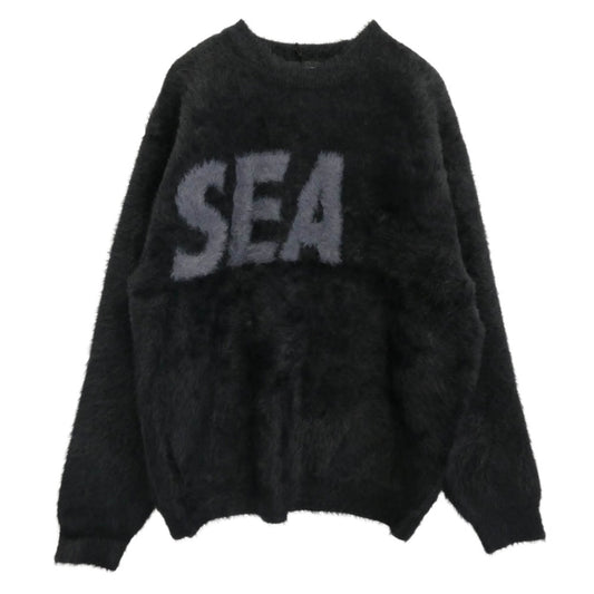 WIND AND SEA ウィンダンシー 25AW WDS-O-CLCS-25-Q3-KN-10 Shaggy BIGSEA Knit Sweater シャギー ロゴ ニット セーター ブラック系 M【極上美品】【中古】