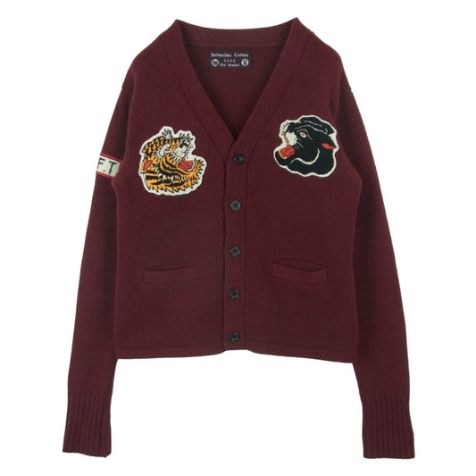 ソフトマシーン ウール混 ワッペン ニット カーディガン 日本製 レッド系 M【中古】