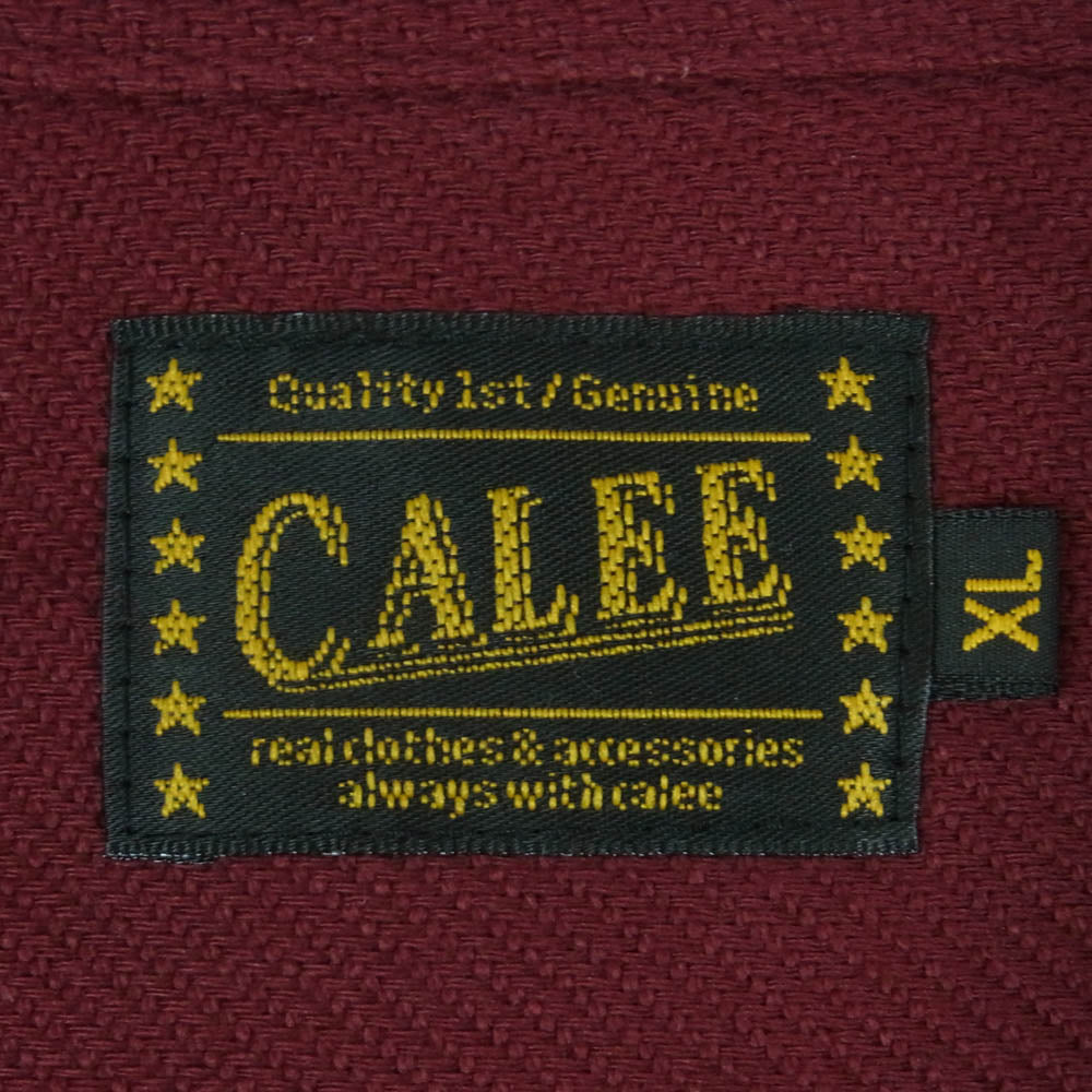 CALEE キャリー ボタンダウン BD コットン 長袖 シャツ 日本製 レッド系 ボルドー系 XL【中古】