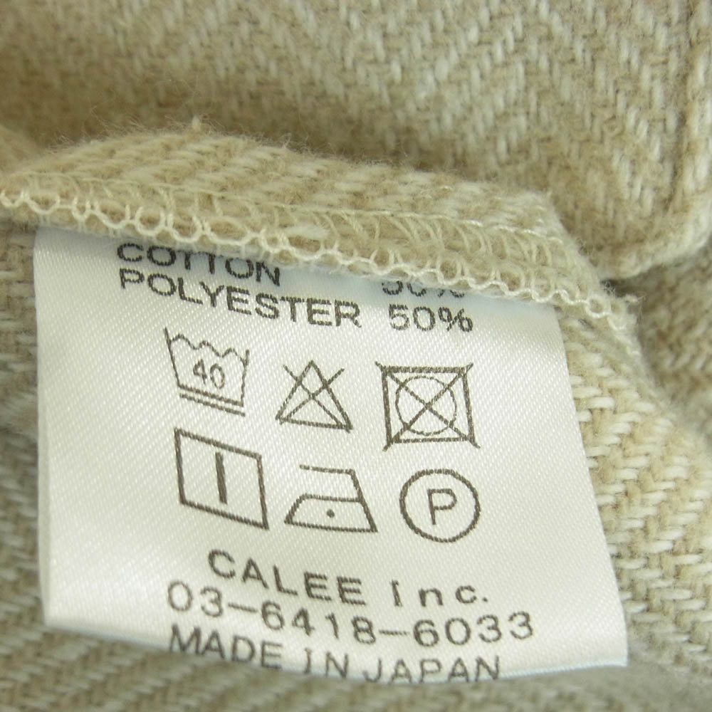 CALEE キャリー ロゴ刺繍 長袖 シャツ コットン ポリエステル 日本製 ベージュ系 グレイッシュベージュ系 L【中古】
