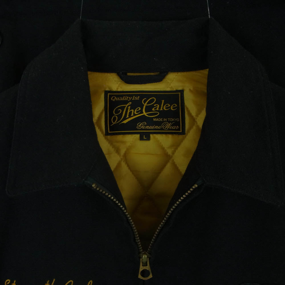 CALEE キャリー ロゴ刺繍 ワッペン ウール混 中綿 ジップ ジャケット 日本製 ブラック系 L【中古】