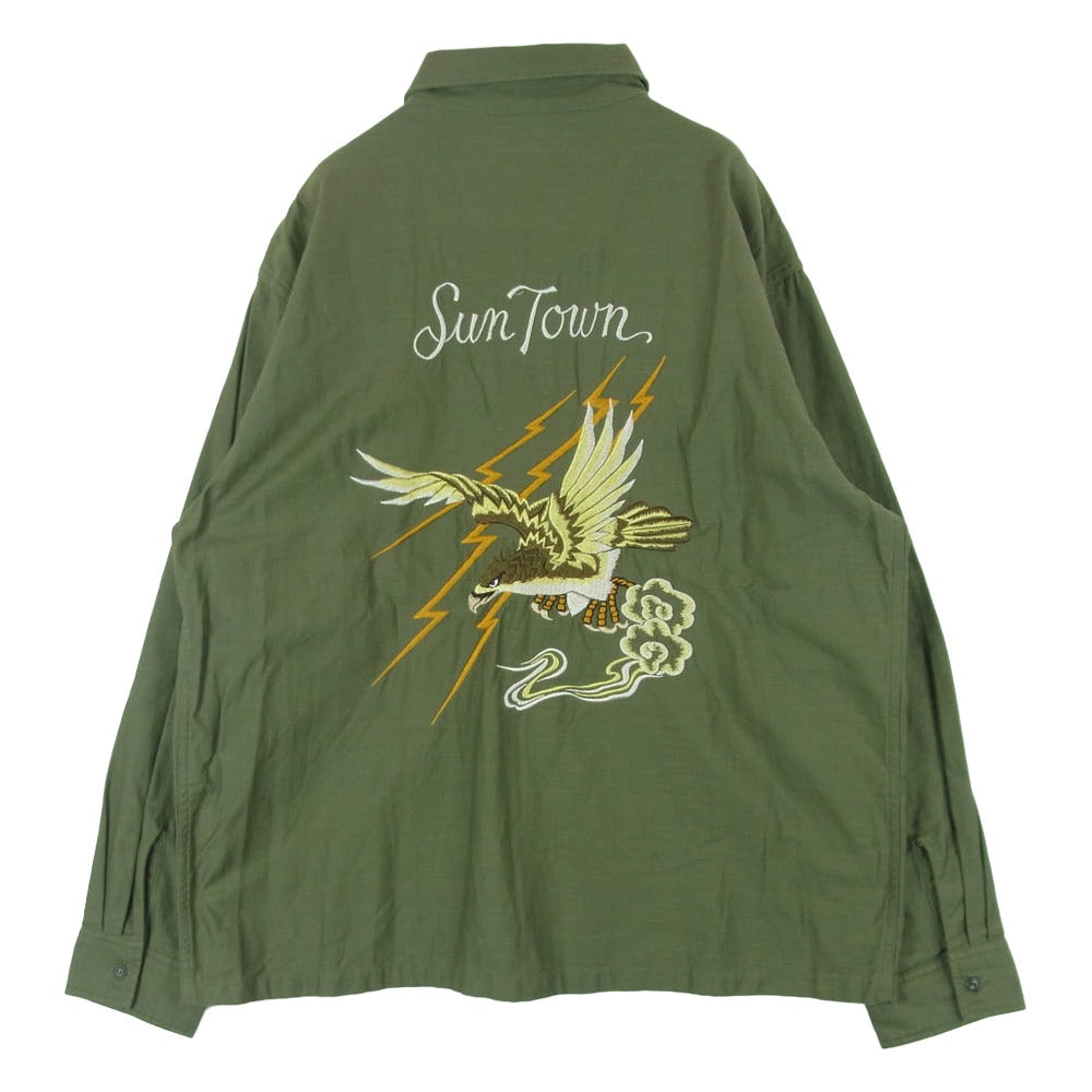 RADIALL ラディアル RAD-19AW-SH001 FAR EAST R.C. SHIRT L/S バック 刺繍 長袖 シャツ コットン 中国製 グリーン系 L【中古】