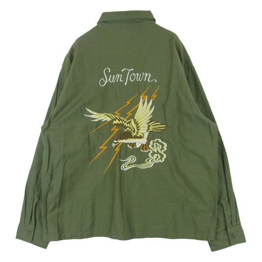 RADIALL ラディアル RAD-19AW-SH001 FAR EAST R.C. SHIRT L/S バック 刺繍 長袖 シャツ コットン 中国製 グリーン系 L【中古】