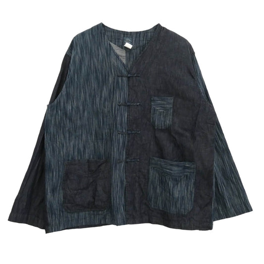 POST OVERALLS ポストオーバーオールズ Chinois シノワ ノーカラー フレンチ チャイナ ジャケット インディゴブルー系 L【中古】