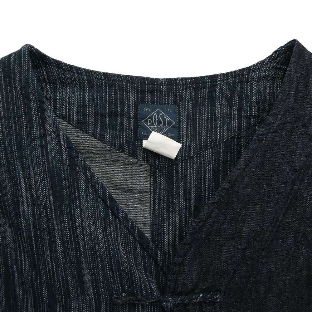POST OVERALLS ポストオーバーオールズ Chinois シノワ ノーカラー フレンチ チャイナ ジャケット インディゴブルー系 L【中古】