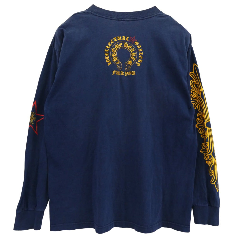 CHROME HEARTS クロムハーツ（原本無） OLD Intellectual Gallery FUCK YOU オールド インテレクチュアルギャラリー スター 袖フローラルクロス ロングスリーブ 長袖 Tシャツ カットソー ネイビー系 XL【中古】