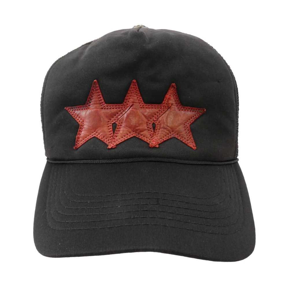 CHROME HEARTS クロムハーツ（原本無） オールド 3レザースターパッチ クロスボール 帽子 キャップ ブラック系【中古】