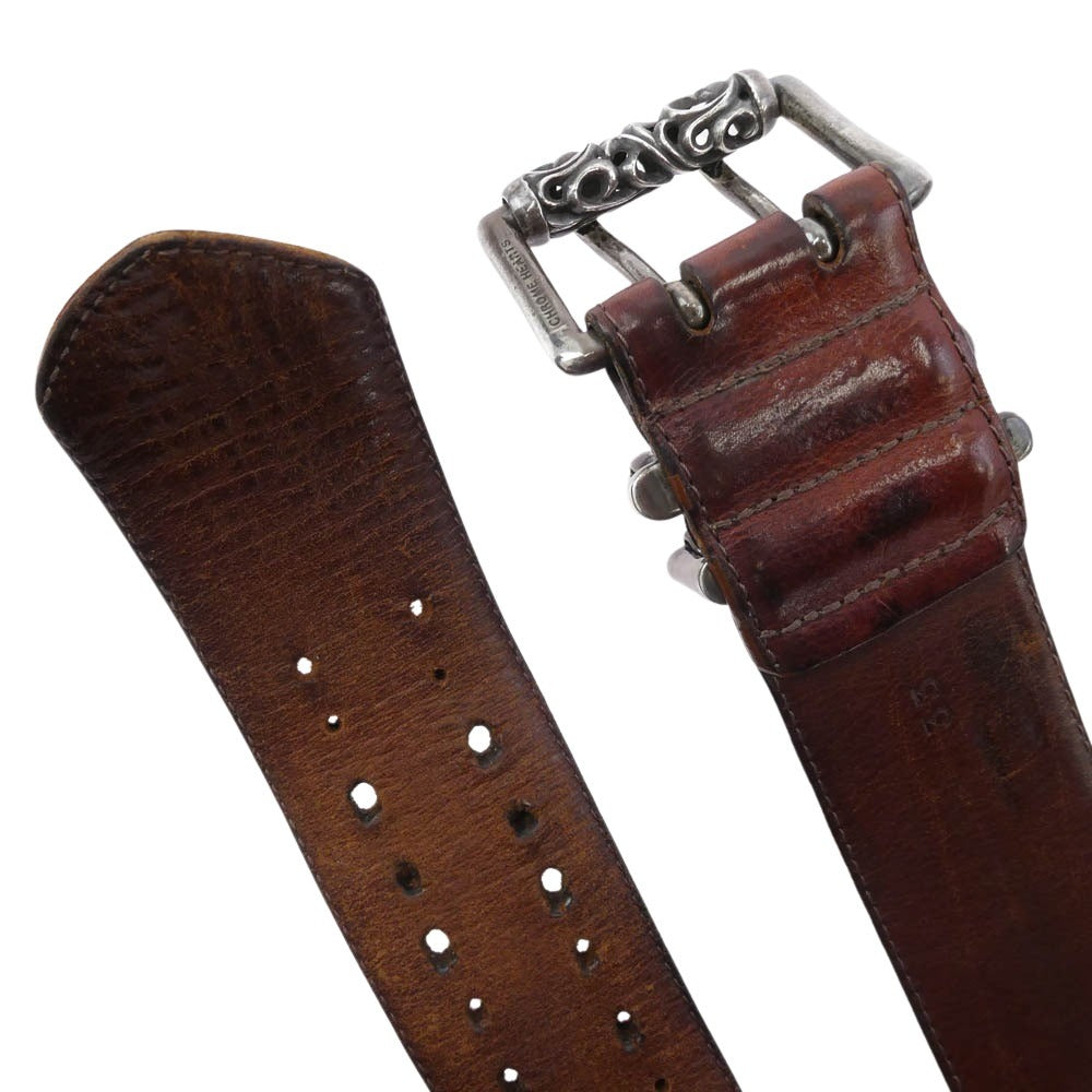 CHROME HEARTS クロムハーツ（原本無） BLT ROLLER 3PC オールド ダブルピン 3ピース ローラー レザー ベルト ブラウン ブラウン系 33【中古】