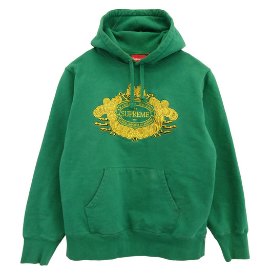 Supreme シュプリーム 18AW Love or Hate Hooded Sweatshirt ラブオアヘイトロゴ 刺繍 パーカー グリーン系 M【中古】