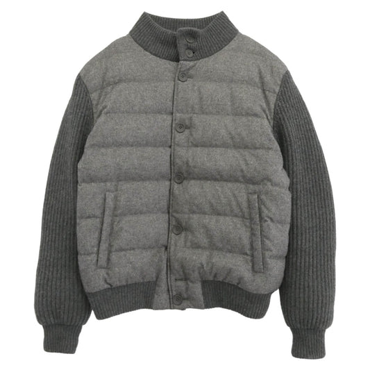 Herno ヘルノ シルクカシミア×ローゲージカシミア ニット スタンドカラー コンビ ダウンブルゾン ジャケット グレー系 54【中古】
