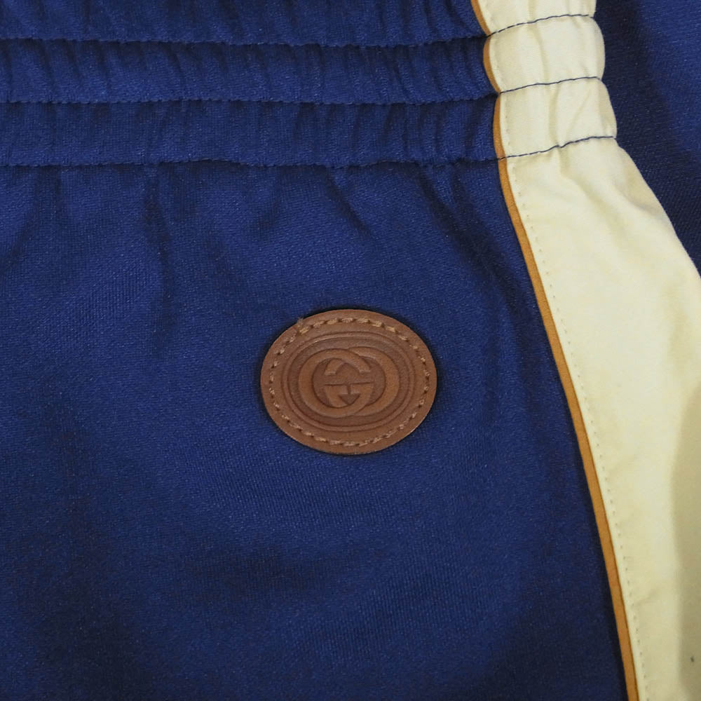 GUCCI グッチ 625342 XJCNS レザーロゴパッチ付き サイドライン トラック パンツ 紫青系 L【中古】 GUCCI グッチ 625342 XJCNS レザーロゴパッチ付き サイドライン