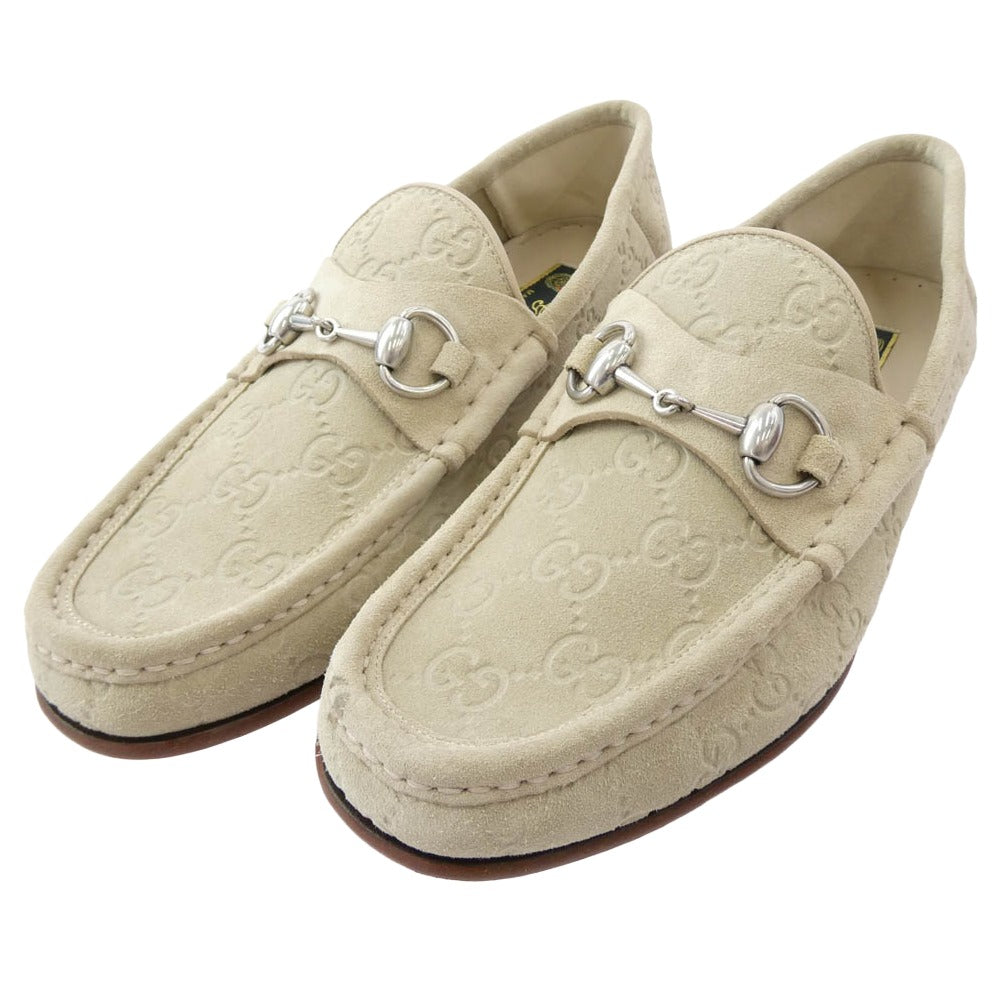 GUCCI グッチ 816185 ホースビット スエード ローファー ベージュ系 6【極上美品】【中古】
