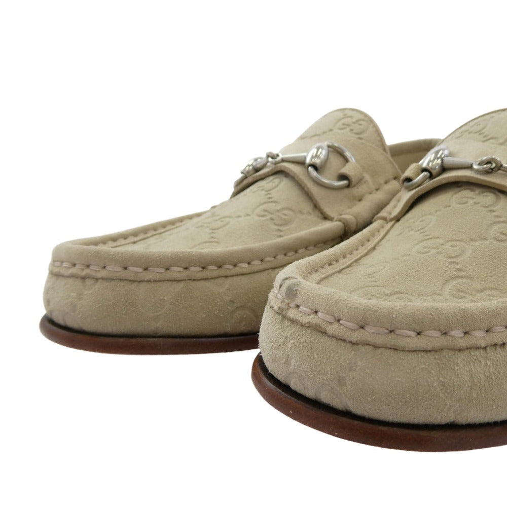 GUCCI グッチ 816185 ホースビット スエード ローファー ベージュ系 6【極上美品】【中古】