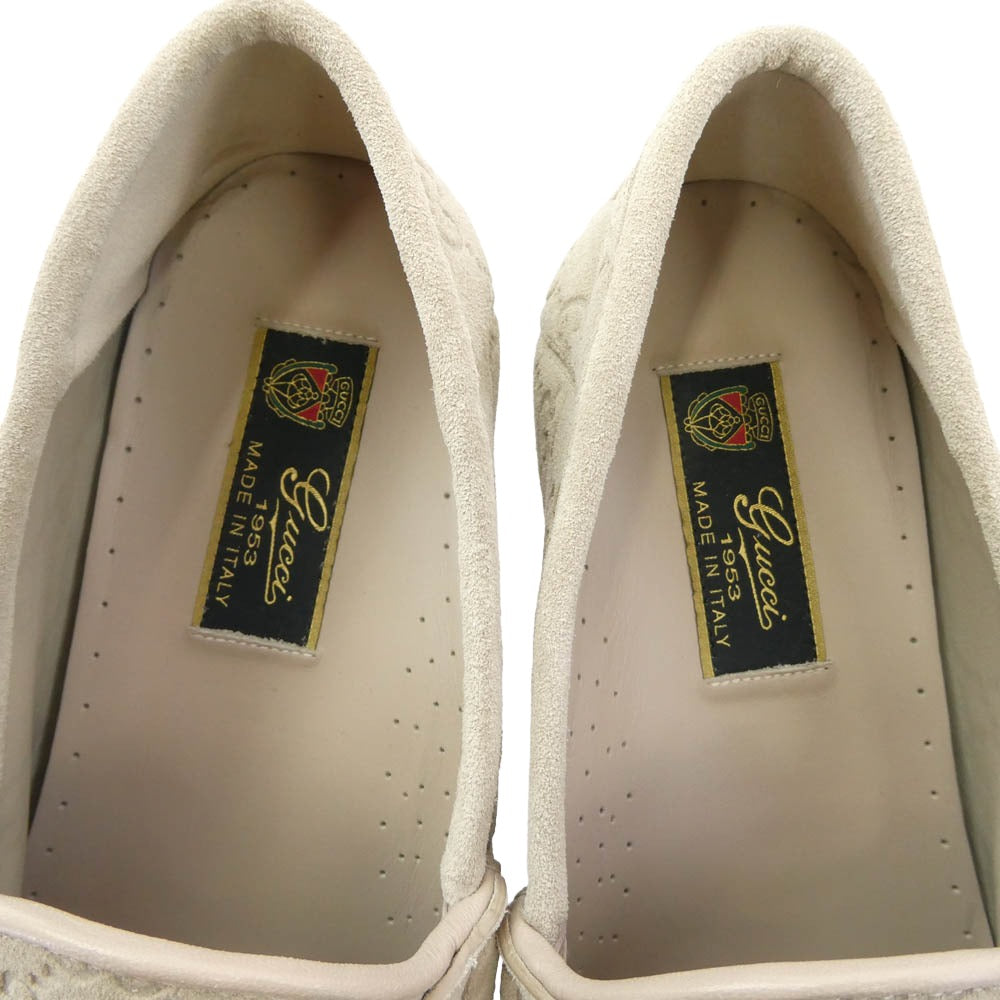 GUCCI グッチ 816185 ホースビット スエード ローファー ベージュ系 6【極上美品】【中古】