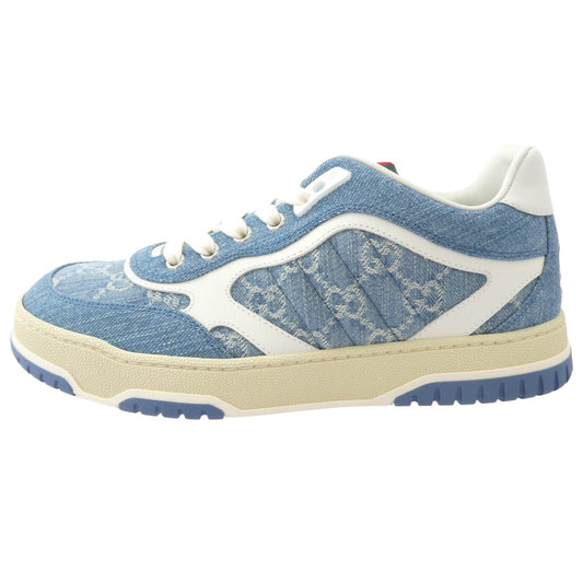 GUCCI グッチ 25SS 838831 グッチ リウェブ ロゴ総柄 デニム スニーカー インディゴブルー系 38【極上美品】【中古】