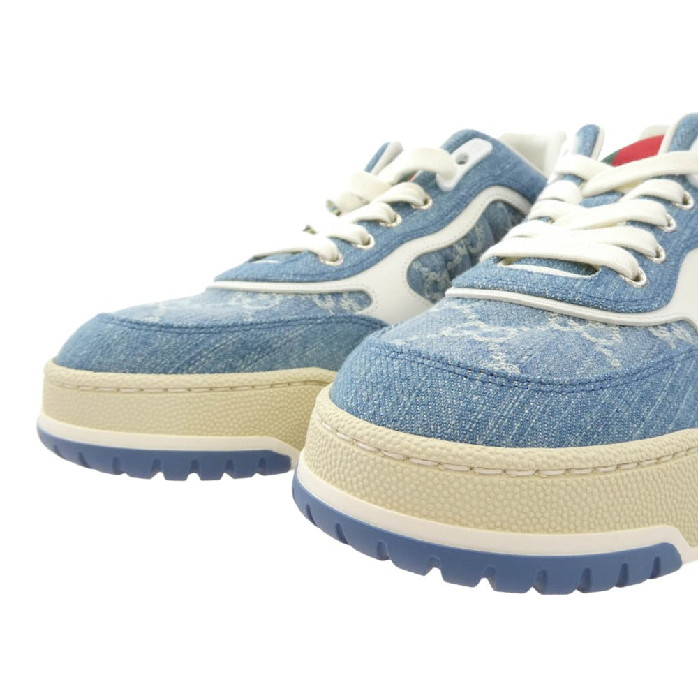 GUCCI グッチ 25SS 838831 グッチ リウェブ ロゴ総柄 デニム スニーカー インディゴブルー系 38【極上美品】【中古】