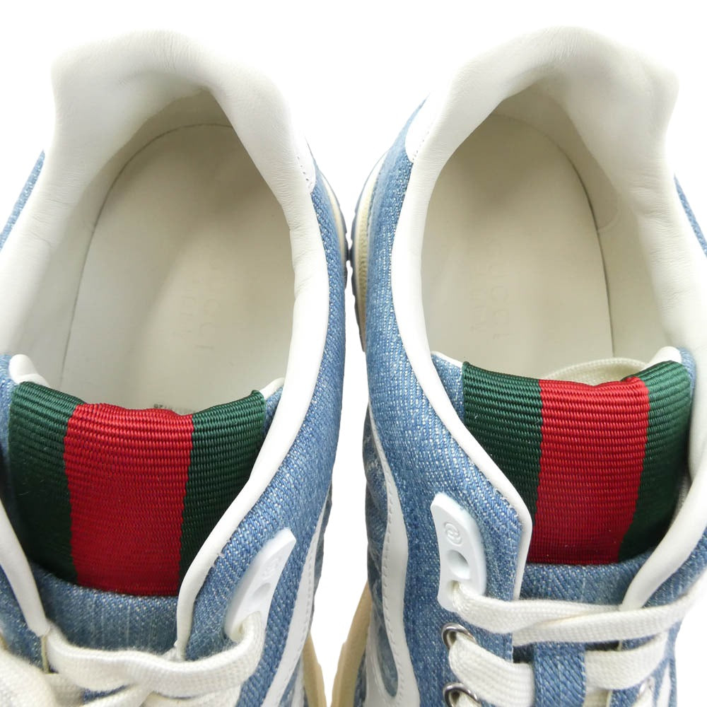 GUCCI グッチ 25SS 838831 グッチ リウェブ ロゴ総柄 デニム スニーカー インディゴブルー系 38【極上美品】【中古】
