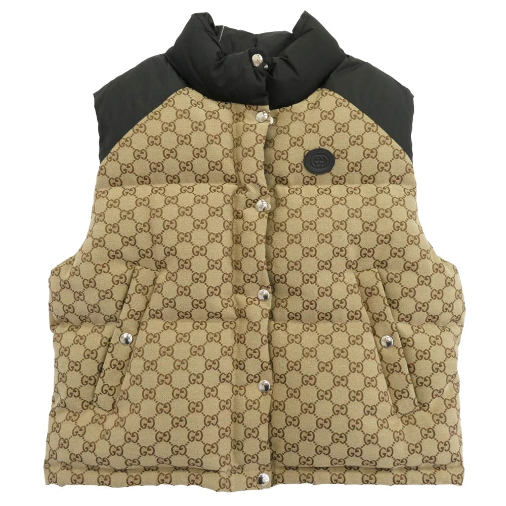 GUCCI グッチ 717547 Z9AAT GG コットン キャンバス ダウン ベスト ブラウン系 38【極上美品】【中古】