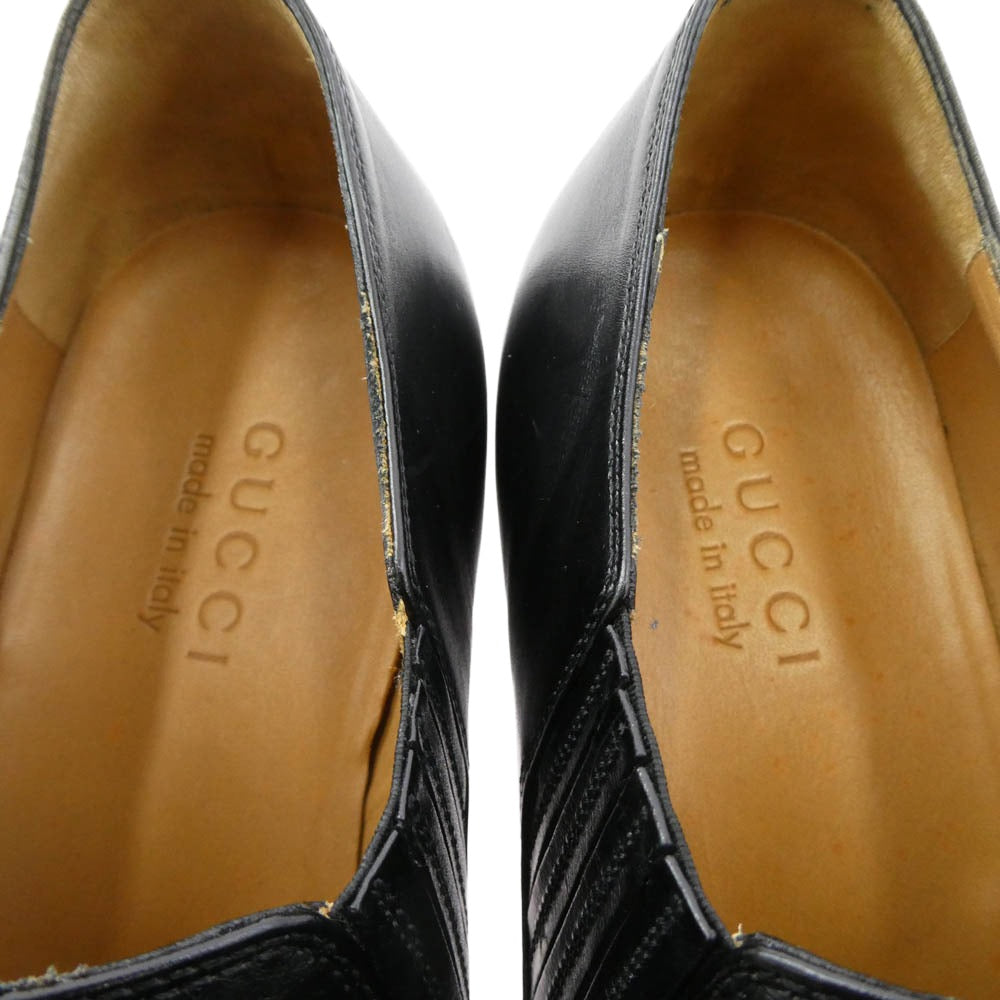 GUCCI グッチ 202705 サイドエラスティック スリッポン レザー シューズ ブラック系 40.5【中古】