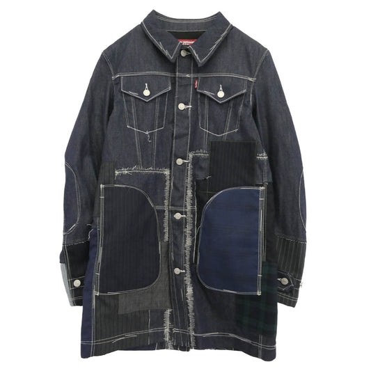 JUNYA WATANABE COMME des GARCONS MAN ジュンヤワタナベコムデギャルソンマン 24AW WO-C201 再構築 パッチワーク デニム ショートコート ジャケット インディゴブルー系 M【美品】【中古】