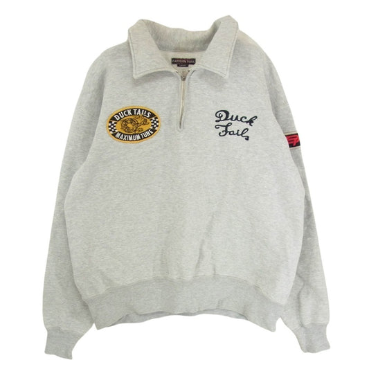 The REAL McCOY'S ザリアルマッコイズ CARTOON TRAIL ワッペン 刺繍 カートゥーン トレイル ハーフジップ スウェット グレー系 L【中古】