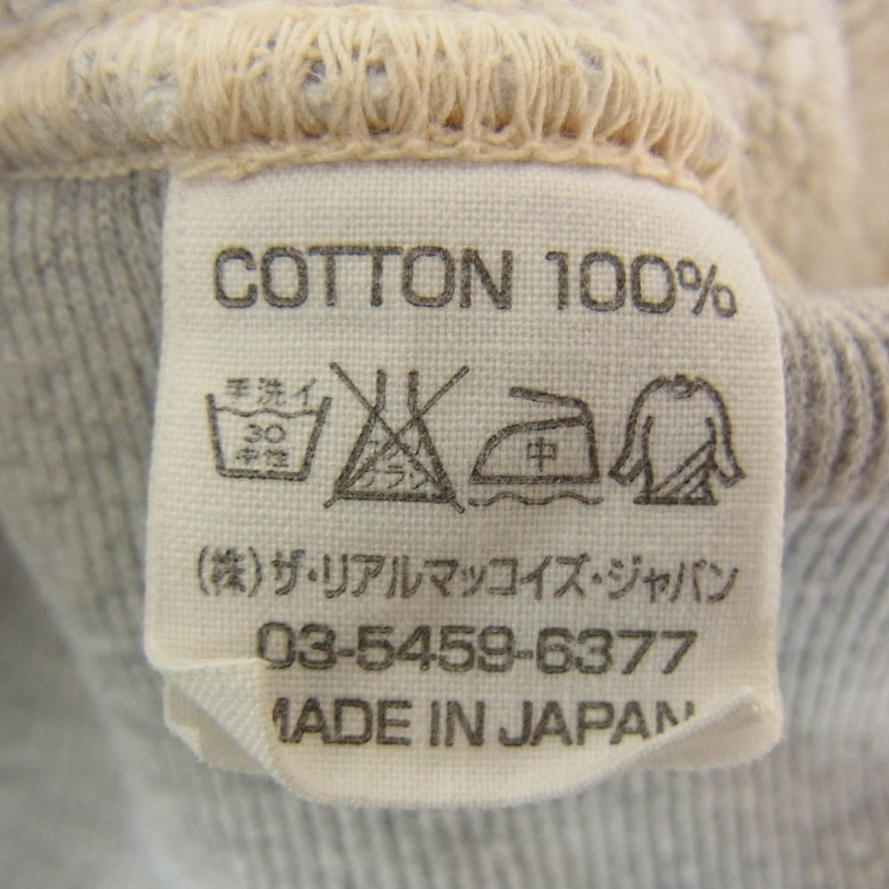 The REAL McCOY'S ザリアルマッコイズ CARTOON TRAIL ワッペン 刺繍 カートゥーン トレイル ハーフジップ スウェット グレー系 L【中古】