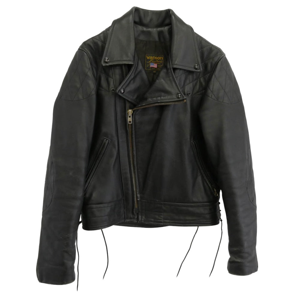 VANSON バンソン USA製 レザー パデッド ダブル ライダース ジャケット ブラック系 40【中古】