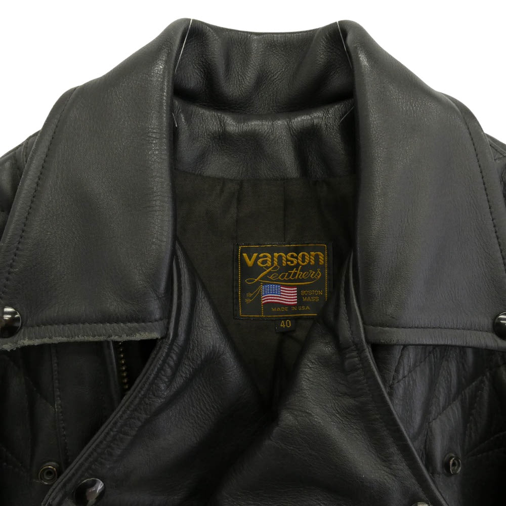 VANSON バンソン USA製 レザー パデッド ダブル ライダース ジャケット ブラック系 40【中古】